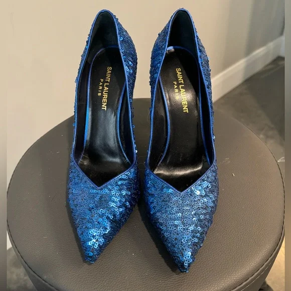 Saint Laurent electric blue sequin size 38.5 pumps - Picture 3 of 8